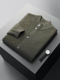 Men's Thick Sweater 100% Merino Wool Knitwear Cardigan Cashmere Buttons Coat Autumn Winter Mock Neck Pockets Casual Clothing Top