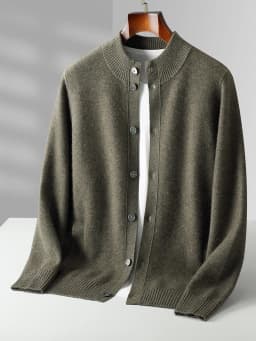 Men's Thick Sweater 100% Merino Wool Knitwear Cardigan Cashmere Buttons Coat Autumn Winter Mock Neck Pockets Casual Clothing Top