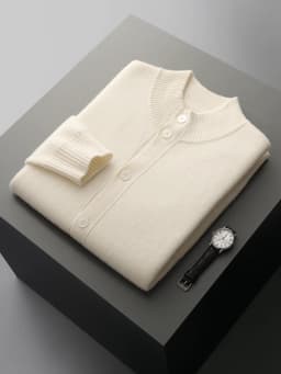 Men's Thick Sweater 100% Merino Wool Knitwear Cardigan Cashmere Buttons Coat Autumn Winter Mock Neck Pockets Casual Clothing Top