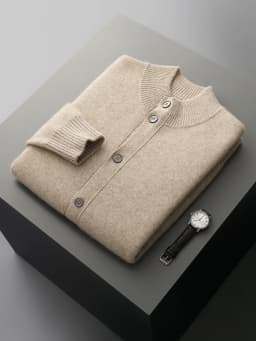 Men's Thick Sweater 100% Merino Wool Knitwear Cardigan Cashmere Buttons Coat Autumn Winter Mock Neck Pockets Casual Clothing Top