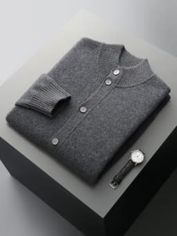 Men's Thick Sweater 100% Merino Wool Knitwear Cardigan Cashmere Buttons Coat Autumn Winter Mock Neck Pockets Casual Clothing Top