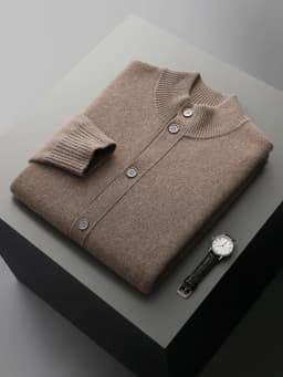 Men's Thick Sweater 100% Merino Wool Knitwear Cardigan Cashmere Buttons Coat Autumn Winter Mock Neck Pockets Casual Clothing Top