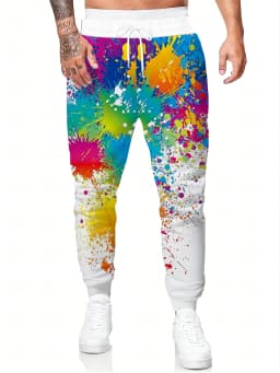 3D Abstract Graffiti Pattern Street Pants Men's Side Pockets Elastic Drawstring Sweatpants Joggers Pants for Men Casual Trousers