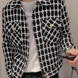 Spring Autumn New Fashion Turn-down Collar Long Sleeve Houndstooth Jackets Men's Clothing Korean Pockets Simplicity Chic Tops