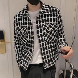 Spring Autumn New Fashion Turn-down Collar Long Sleeve Houndstooth Jackets Men's Clothing Korean Pockets Simplicity Chic Tops
