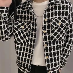 Spring Autumn New Fashion Turn-down Collar Long Sleeve Houndstooth Jackets Men's Clothing Korean Pockets Simplicity Chic Tops