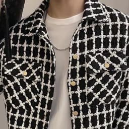 Spring Autumn New Fashion Turn-down Collar Long Sleeve Houndstooth Jackets Men's Clothing Korean Pockets Simplicity Chic Tops