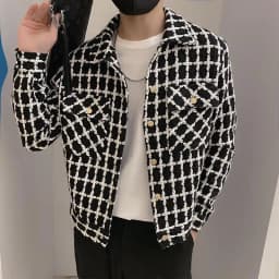 Spring Autumn New Fashion Turn-down Collar Long Sleeve Houndstooth Jackets Men's Clothing Korean Pockets Simplicity Chic Tops