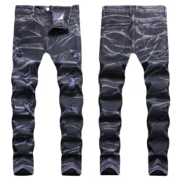 Men's Denim Pants High-quality Trendy Personalized Two-color Striped Perforated Washed With Water