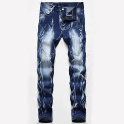 Men's Denim Pants High-quality Trendy Personalized Two-color Striped Perforated Washed With Water