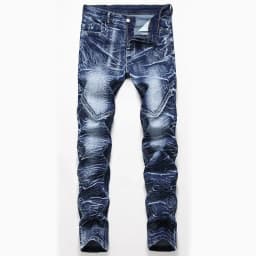 Men's Denim Pants High-quality Trendy Personalized Two-color Striped Perforated Washed With Water
