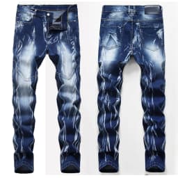 Men's Denim Pants High-quality Trendy Personalized Two-color Striped Perforated Washed With Water