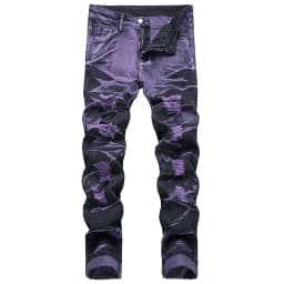 Men's Denim Pants High-quality Trendy Personalized Two-color Striped Perforated Washed With Water