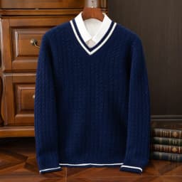 Autumn And Winter New Thickened 100 Pure Cashmere Sweater Men's V-neck Jacquard Knitted Top Warm Fashion Leisure Youth Pullover