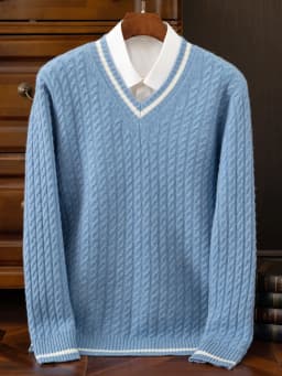 Autumn And Winter New Thickened 100 Pure Cashmere Sweater Men's V-neck Jacquard Knitted Top Warm Fashion Leisure Youth Pullover