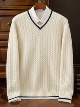 Autumn And Winter New Thickened 100 Pure Cashmere Sweater Men's V-neck Jacquard Knitted Top Warm Fashion Leisure Youth Pullover