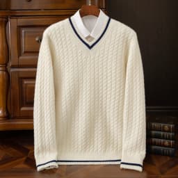 Autumn And Winter New Thickened 100 Pure Cashmere Sweater Men's V-neck Jacquard Knitted Top Warm Fashion Leisure Youth Pullover