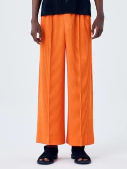 Miyake Pleated Wide Leg Pants Men Elastic Waist Straight Trousers With Side Pockets Wrinkle Resistant Japanese Minimalist