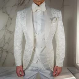 High Quality Men Wedding Jacquard Suits Fashion Male Business Social Dance Party Dress Shawl Lapel Blazers Pants with Vest