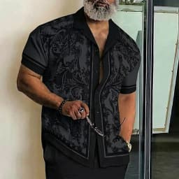 Men's Paisley Floral 3D Print Shirt, Short Sleeve Collar, Vintage Ethnic Streetwear Vacation Tops for Spring & Summer