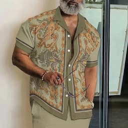 Men's Paisley Floral 3D Print Shirt, Short Sleeve Collar, Vintage Ethnic Streetwear Vacation Tops for Spring & Summer