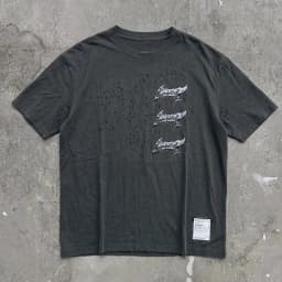 Satisfy MothTech T-Shirt Black Old Ripped Liquid Font Printed Short Sleeve T-Shirt