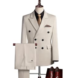 Double-Breasted Three-Piece Casual Suit for Men for Parties and Weddings, Light and Mature Solid-Colored Korean-Style Outfit