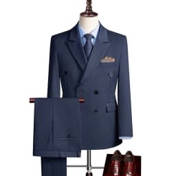 Double-Breasted Three-Piece Casual Suit for Men for Parties and Weddings, Light and Mature Solid-Colored Korean-Style Outfit