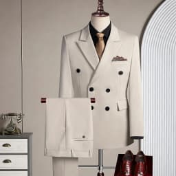 Double-Breasted Three-Piece Casual Suit for Men for Parties and Weddings, Light and Mature Solid-Colored Korean-Style Outfit