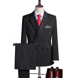 Double-Breasted Three-Piece Casual Suit for Men for Parties and Weddings, Light and Mature Solid-Colored Korean-Style Outfit