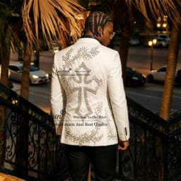 Fashion 3D Floars Men Suits Customized Sparkly Diamond Crystals Party Male Blazer 2 Pieces Set Wedding Tuxedos Slim ropa hombre