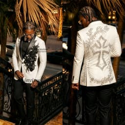 Fashion 3D Floars Men Suits Customized Sparkly Diamond Crystals Party Male Blazer 2 Pieces Set Wedding Tuxedos Slim ropa hombre