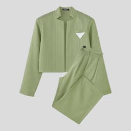 INCERUN Men Sets Striped Long Sleeve Open Stitch Crop Blazer & Pants Two Pieces Sets Streetwear Elegant Fashion Men Casual Suits