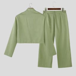 INCERUN Men Sets Striped Long Sleeve Open Stitch Crop Blazer & Pants Two Pieces Sets Streetwear Elegant Fashion Men Casual Suits