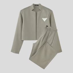 INCERUN Men Sets Striped Long Sleeve Open Stitch Crop Blazer & Pants Two Pieces Sets Streetwear Elegant Fashion Men Casual Suits