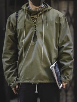 USN Wet Weather Deck Parka, Men's Military Lace Up Pullover, Retro Casual Loose Fit Hoodie Top for Streetwear, 100% Cotton
