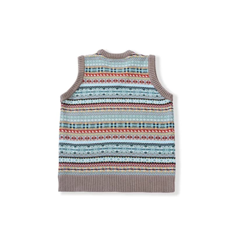 OKONKWO British retro Fair Isle pattern bottoming vest wool blend V-neck wool vest for men and women