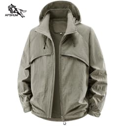 Jacket Men's Spring Autumn New Men Jacket Solid Color Hooded Jackets Casual Coat Men's Business Coats Size M-7XL 8XL Hat Detacha