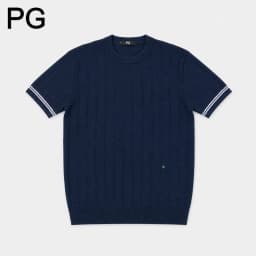 PG Men's Vertical Stripes Knit T-Shirt - Summer Round Neck Short Sleeve Shirt - Casual Fit Knit Pullover Shirt