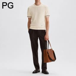 PG Men's Vertical Stripes Knit T-Shirt - Summer Round Neck Short Sleeve Shirt - Casual Fit Knit Pullover Shirt