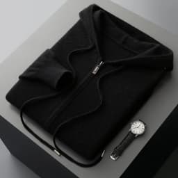 Men's Two-piece Sets 100% Merino Wool Knitting Hooded Collar Cardigan and Wide-leg Pant Autumn Winter Thickened Warm Clothing