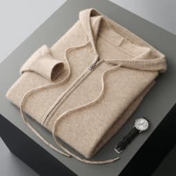 Men's Two-piece Sets 100% Merino Wool Knitting Hooded Collar Cardigan and Wide-leg Pant Autumn Winter Thickened Warm Clothing
