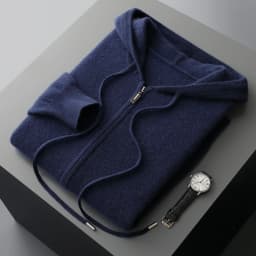 Men's Two-piece Sets 100% Merino Wool Knitting Hooded Collar Cardigan and Wide-leg Pant Autumn Winter Thickened Warm Clothing