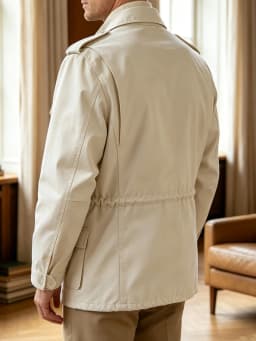 Men Old Money Style M65 Jacket Cream 100% Cotton Multi Pocket Lapel Collar Drawstring Business Casual Spring Autumn Outerwear