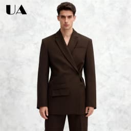 Side Button 2-Piece Mens Suit Attire Brown Long Suit Jacket with Matching Pants XXS-7XL Smart Fashion Tuxedo Blazer Trousers