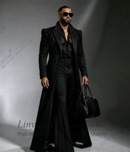 Super Fashionable Wedding Tuxedos 2 Piece Set Plus Size Men Suit Fashion Long Coat Jacket Pants Groom Evening Blazers Customized