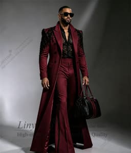 Super Fashionable Wedding Tuxedos 2 Piece Set Plus Size Men Suit Fashion Long Coat Jacket Pants Groom Evening Blazers Customized