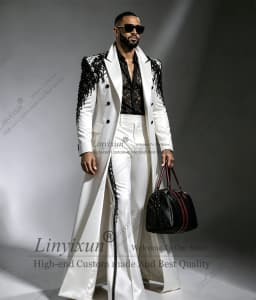 Super Fashionable Wedding Tuxedos 2 Piece Set Plus Size Men Suit Fashion Long Coat Jacket Pants Groom Evening Blazers Customized