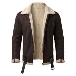 Men’s Winter Thickened Jacket Faux Suede Fleece-Lined Zip-Up Coat Thickened Yet Lightweight Belted Jacket Outdoor Hiking Hunting