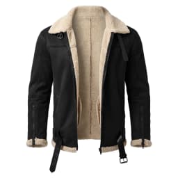 Men’s Winter Thickened Jacket Faux Suede Fleece-Lined Zip-Up Coat Thickened Yet Lightweight Belted Jacket Outdoor Hiking Hunting
